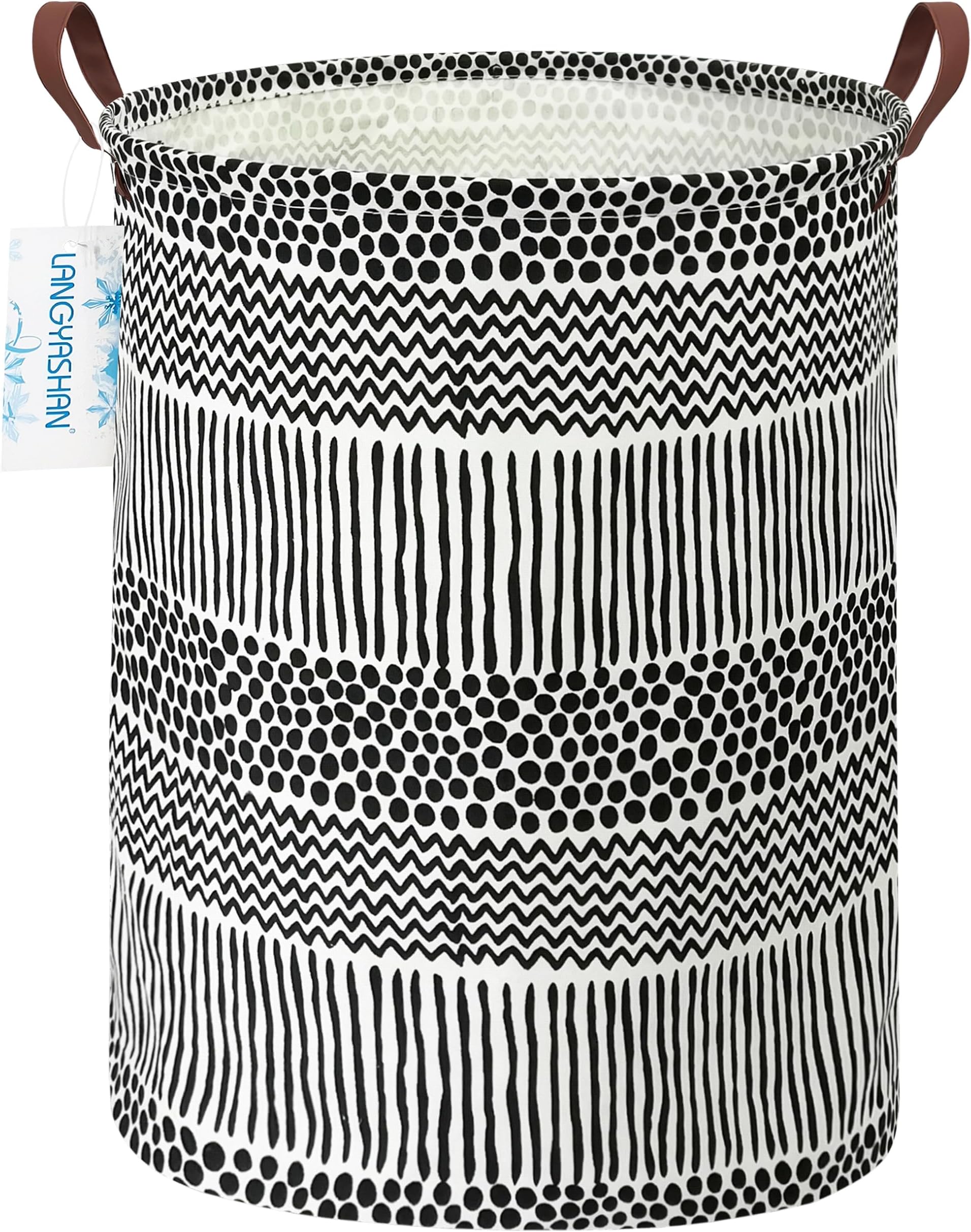 LANGYASHAN Laundry Basket Canvas Fabric Collapsible Organizer Basket for Storage Bin Toy Bins Gift Baskets Bedroom Clothes Children Nursery Hamper (Black line)