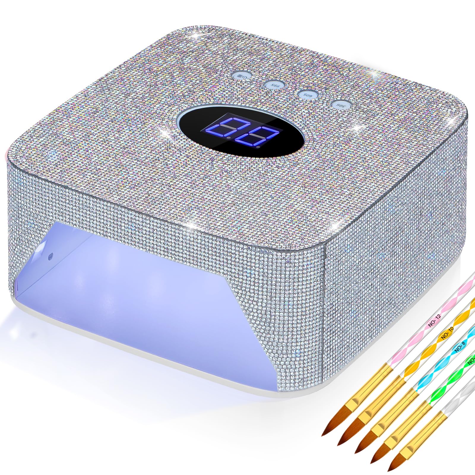 Lámpara de uñas profesional recargable, AZ GOGO 72W Lámpara UV/LED para uñas, secadora de uñas para gel, 3 temporizadores (30/60/99s) con strass, ideal para manicura en casa o salón