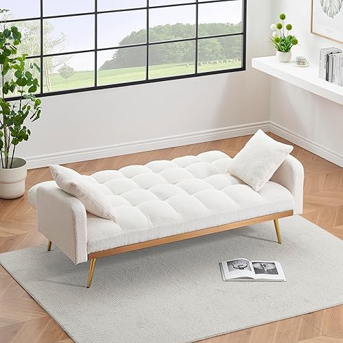 Miniatura 4 de Sofá biplaza convertible tipo futón reversible, sofá biplaza plegable, cama de invitados tapizada con forro polar tapizado, sofá cama convertible