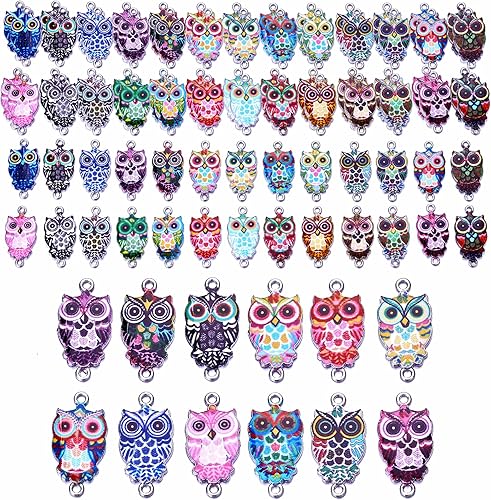 MANLOUFUSHI 30 dijes de aleación de animales con impresión colorida de búho esmaltado, colgante, conector de bricolaje, accesorios para hacer joyas,