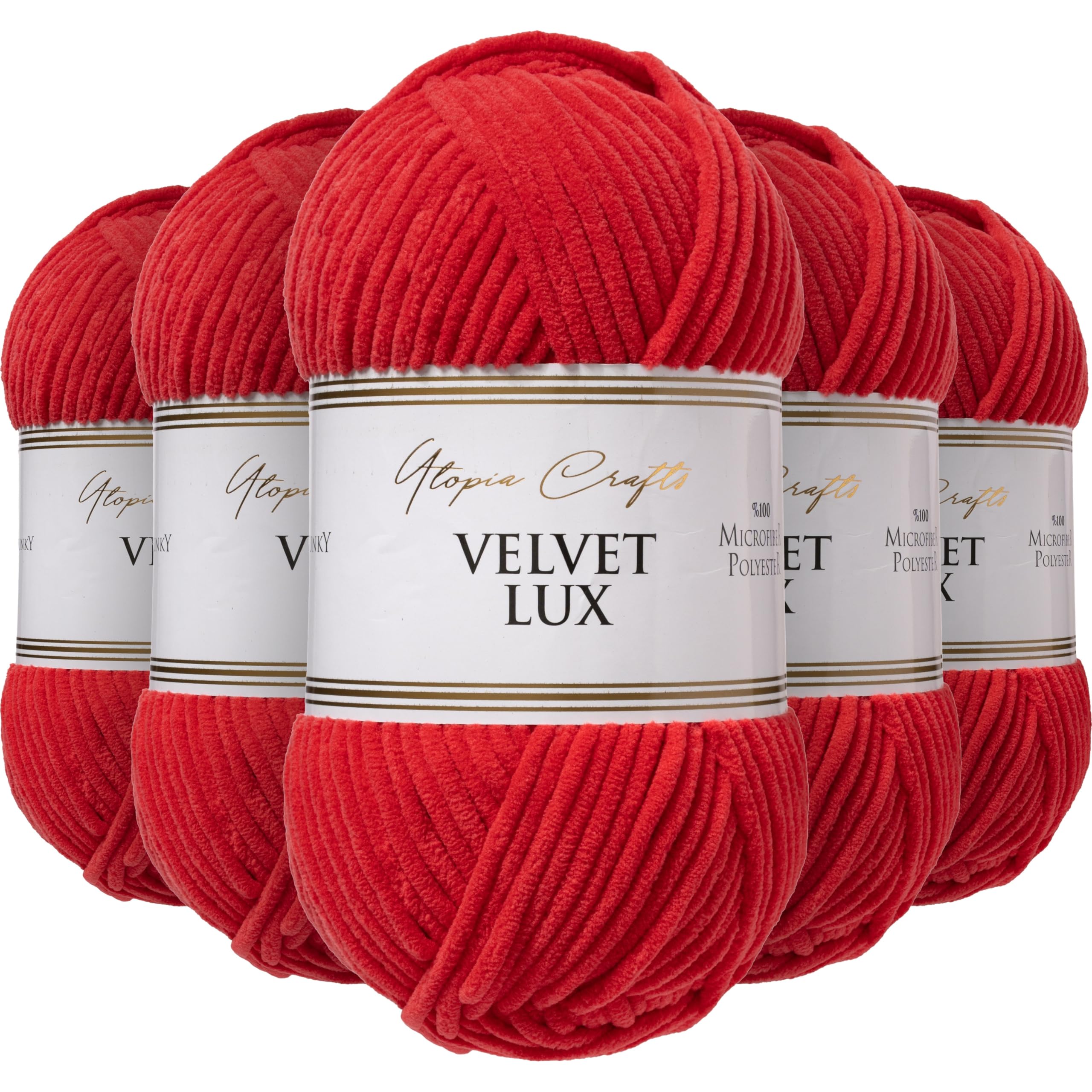 Utopia Crafts Velvet Lux Chenille Super Soft Chunky Yarn for Knitting and Crochet 5X 100g (Red)