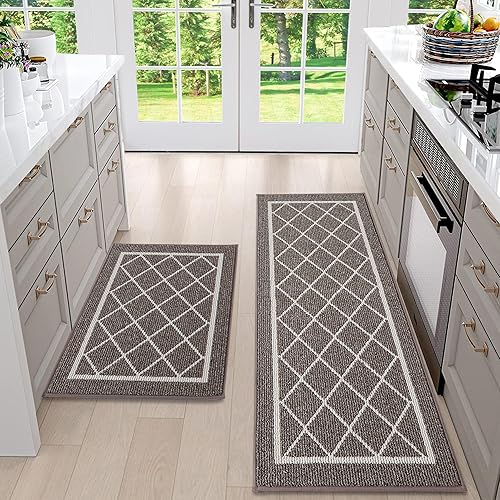 BEQHAUSE - Alfombras de cocina, antideslizantes, para suelo, 2 piezas, alfombras de cocina y tapetes antideslizantes y lavables con respaldo de TPR,
