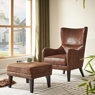 Mid-Century Modern Accent Chairs with Ottoman Footstool Set, Wingback Cl...