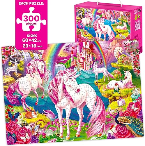 Miniatura 2 de QUOKKA - Rompecabezas de 300 piezas para niños de 10 a 12 años, juego de 3 rompecabezas de piso para 8 a 10 años, juguete para aprender unicornio,