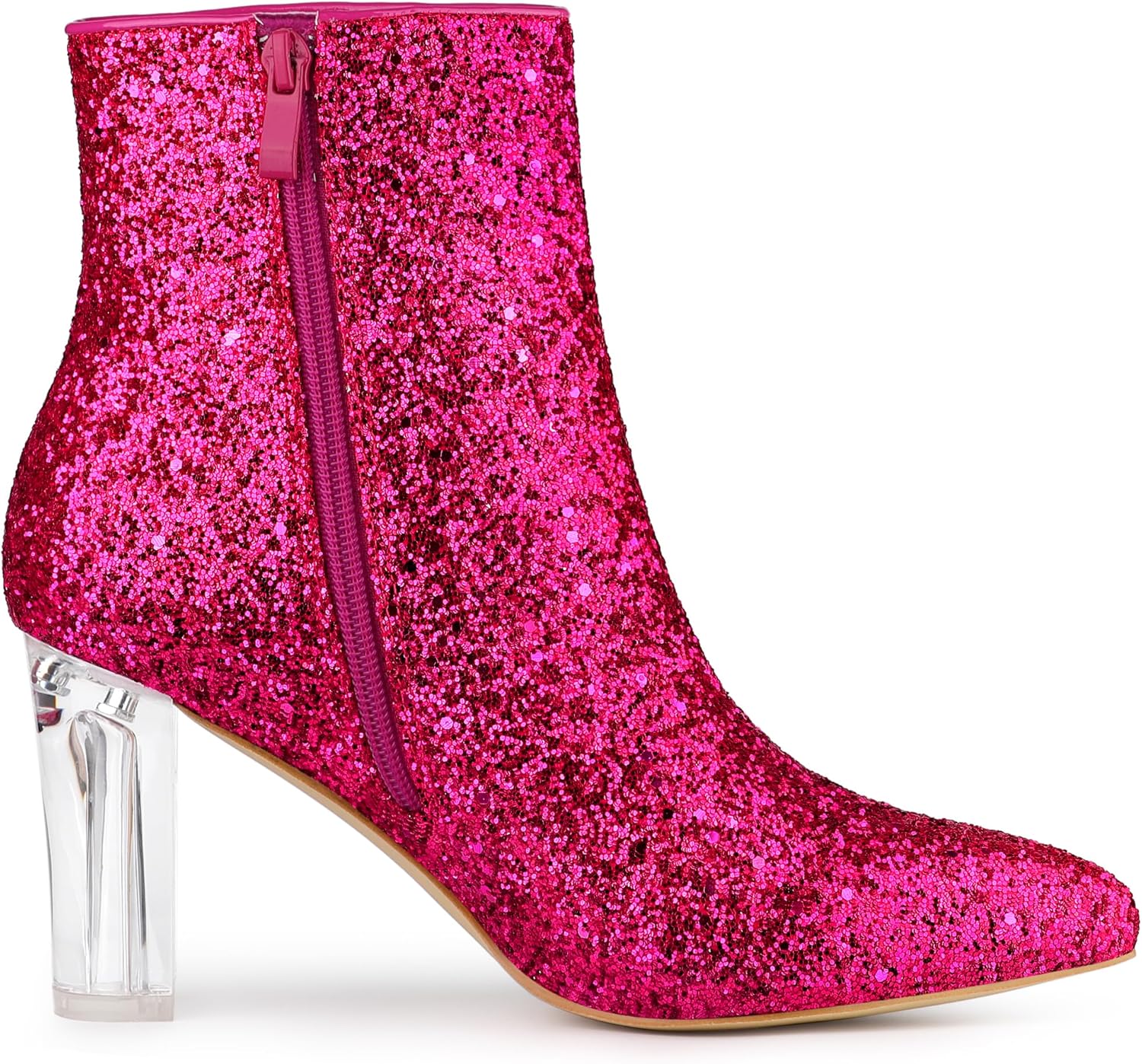 Allegra K Women's Clear Block Heel Glitter Hot Pink Ankle Boots 7 m US - Image 6