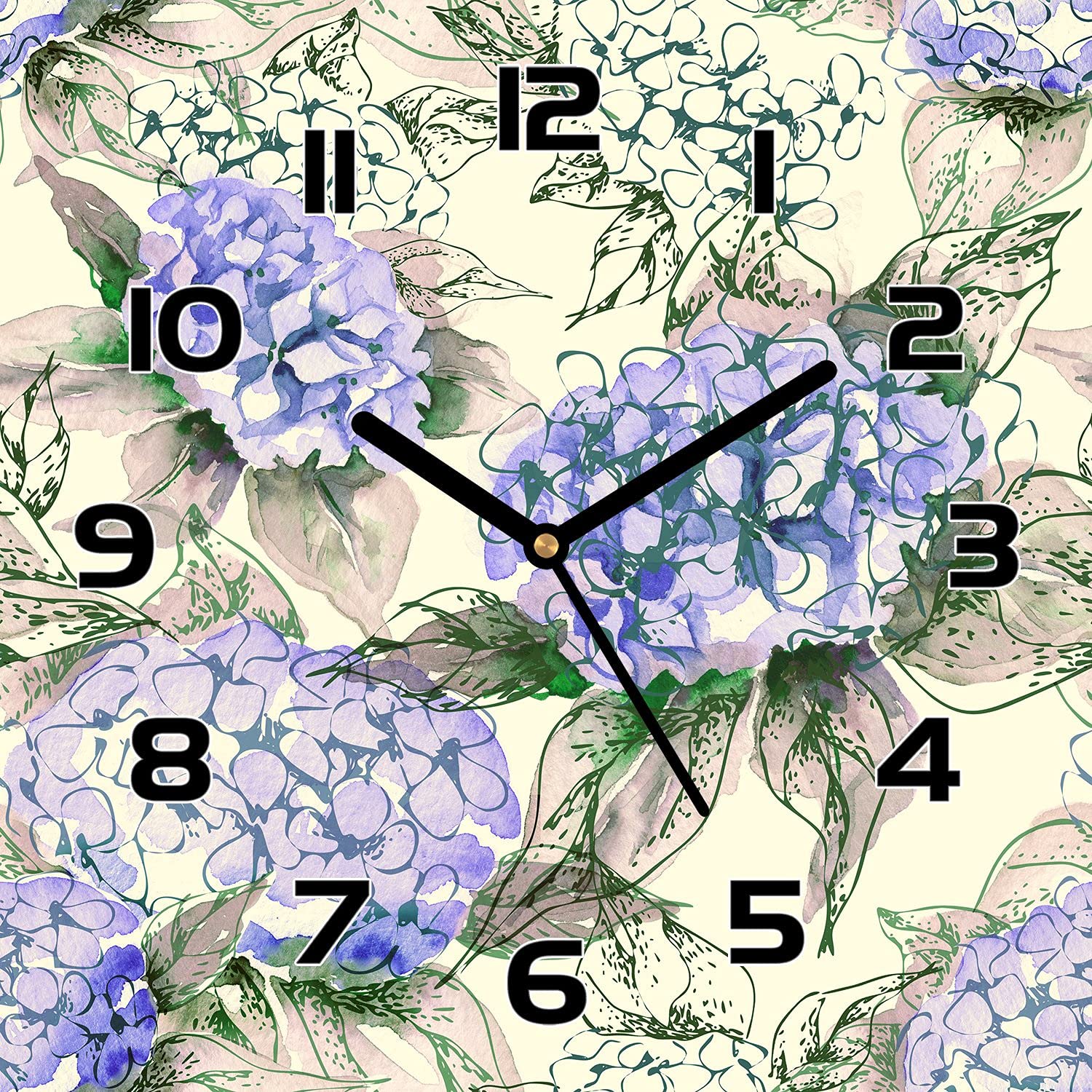 Horloge en verre de securite haut de gamme 30x30 cm impression Hortensia Grand