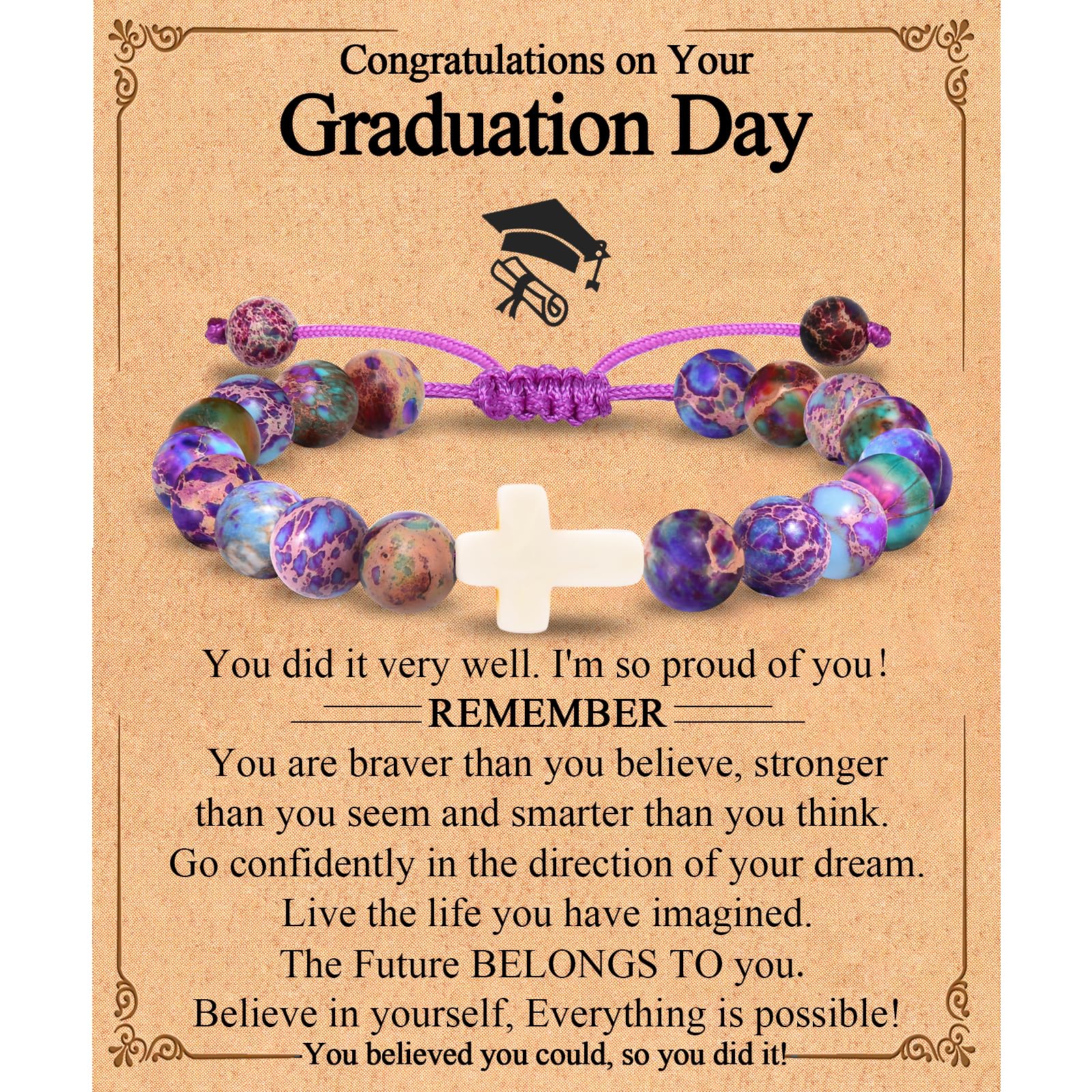 Graduation Gifts for Her Girls Women, 2026 High School Kindergarten Preschool 5/6/8th Grade College Master Degree Middle School Graduation Cross Bracelet Gifts for Daughter Granddaughter Niece Sister
