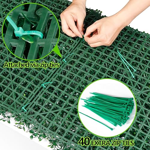 Miniatura 8 de 12 paneles de pared de hierba de boj artificial, planta de seto topiario, paneles de fondo de pared verde sintético de 20 x 20 pulgadas, pantalla de