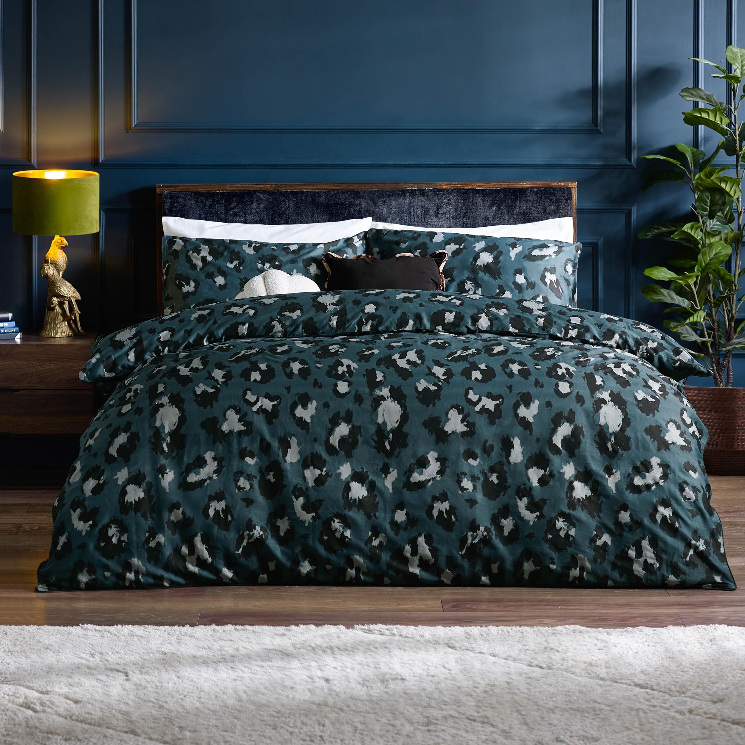 Furn True Leopard Printed Duvet Cover Set in Navy | Size: Double