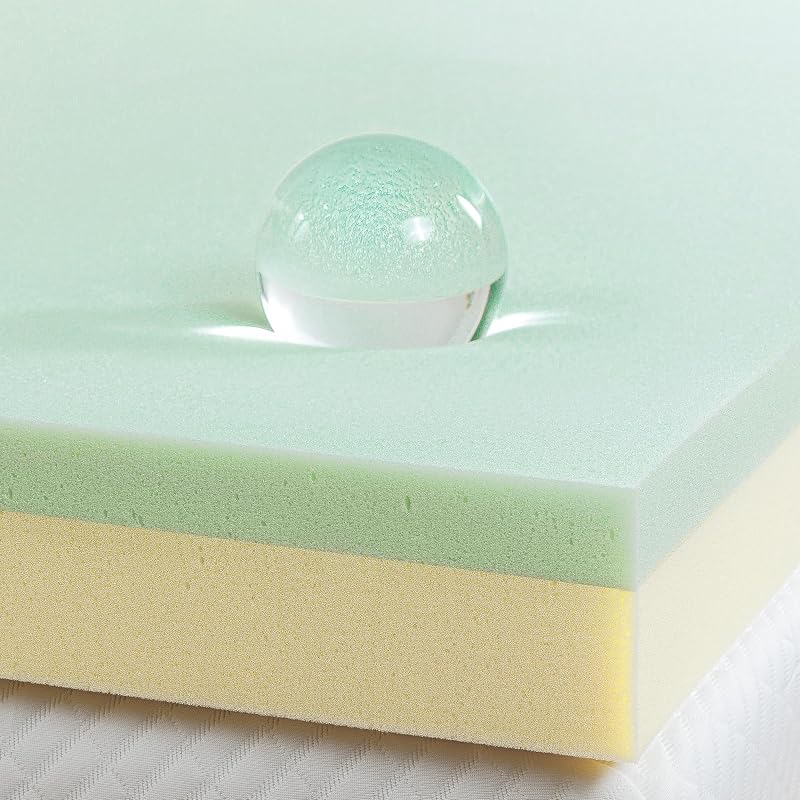 Cubrecolchón de espuma viscoelástica de té verde de 4 pulgadas ZINUS, capas que alivian la presión, certificado CertiPUR-US, doble