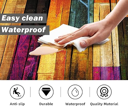 Miniatura 4 de Alfombrillas de cocina coloridas para el suelo, alfombras de cocina de madera fresca, abstractas, antifatiga, impermeables, acolchadas,