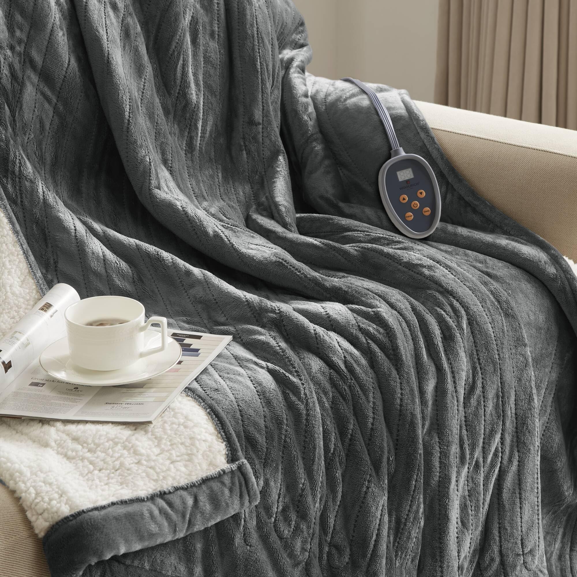 WOOLRICH ブランケット Amazon.com: Woolrich Heated Plush to Berber Electric Blanket