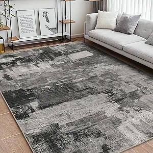 Area Rugs 8x10 for Living Room Bedroom, Modern Abstract Machine Washable Large Soft Black Rug, Low Pile Floor Carpet with Non Slip Backing for Dining Room, Carbon Black