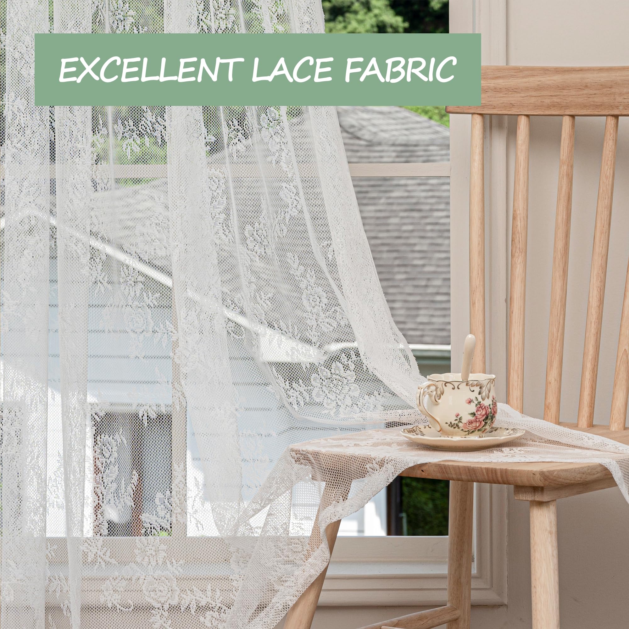 Exultantex White Sheer Lace Curtains Vintage Rose Floral Embroidered Sheer Window Drapes For...