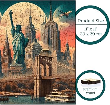 Ahşap Puzzle Yetişkin - Ikonik New York - 353 Parça, 29 x 29 cm - Yapıştırıcı Folyo Dahil - Benzersiz Şekilli Parçalar & Özel Figürler - S1-14