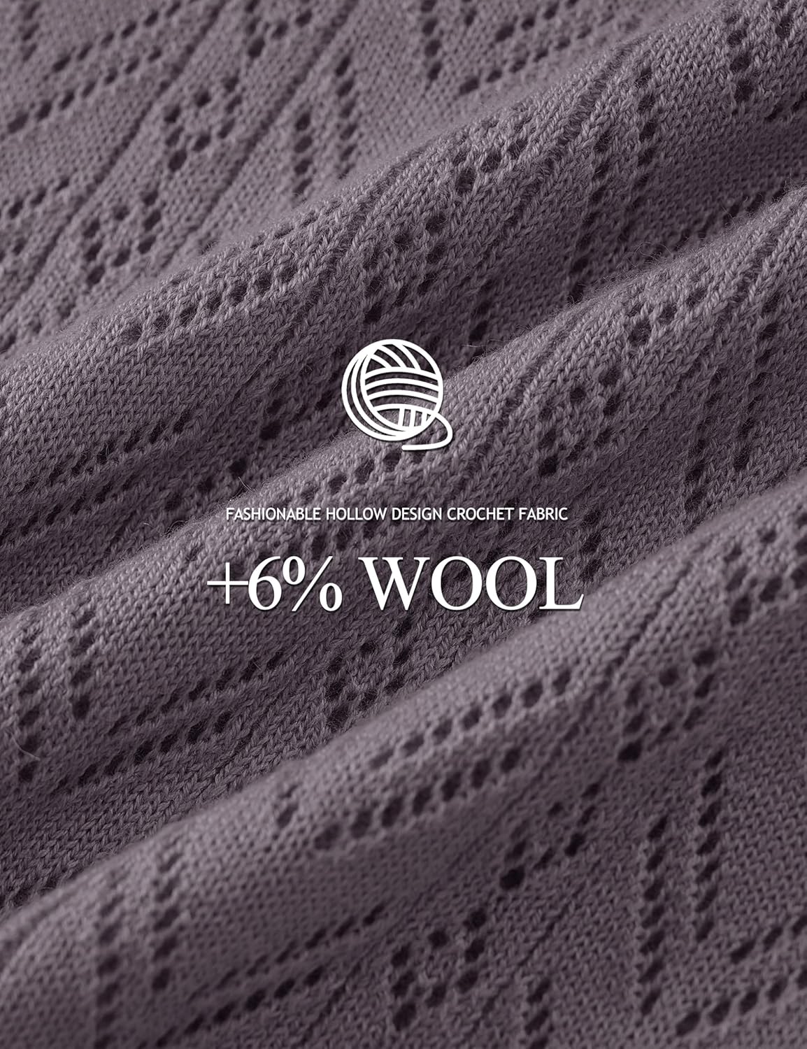 YUCOLEN Women's Wool Hollow Out Sweaters Long Sleeve Crochet Pullover V Neck Sweater Lightweight Knit Tops - Image 5