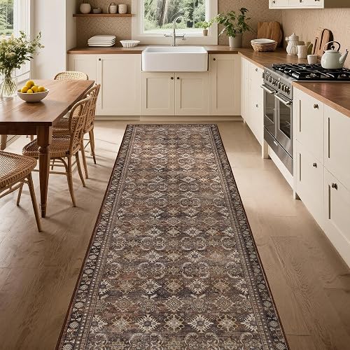 Vintage 2x8 Runner Rugs for Hallway: Brown Washable Carpet for