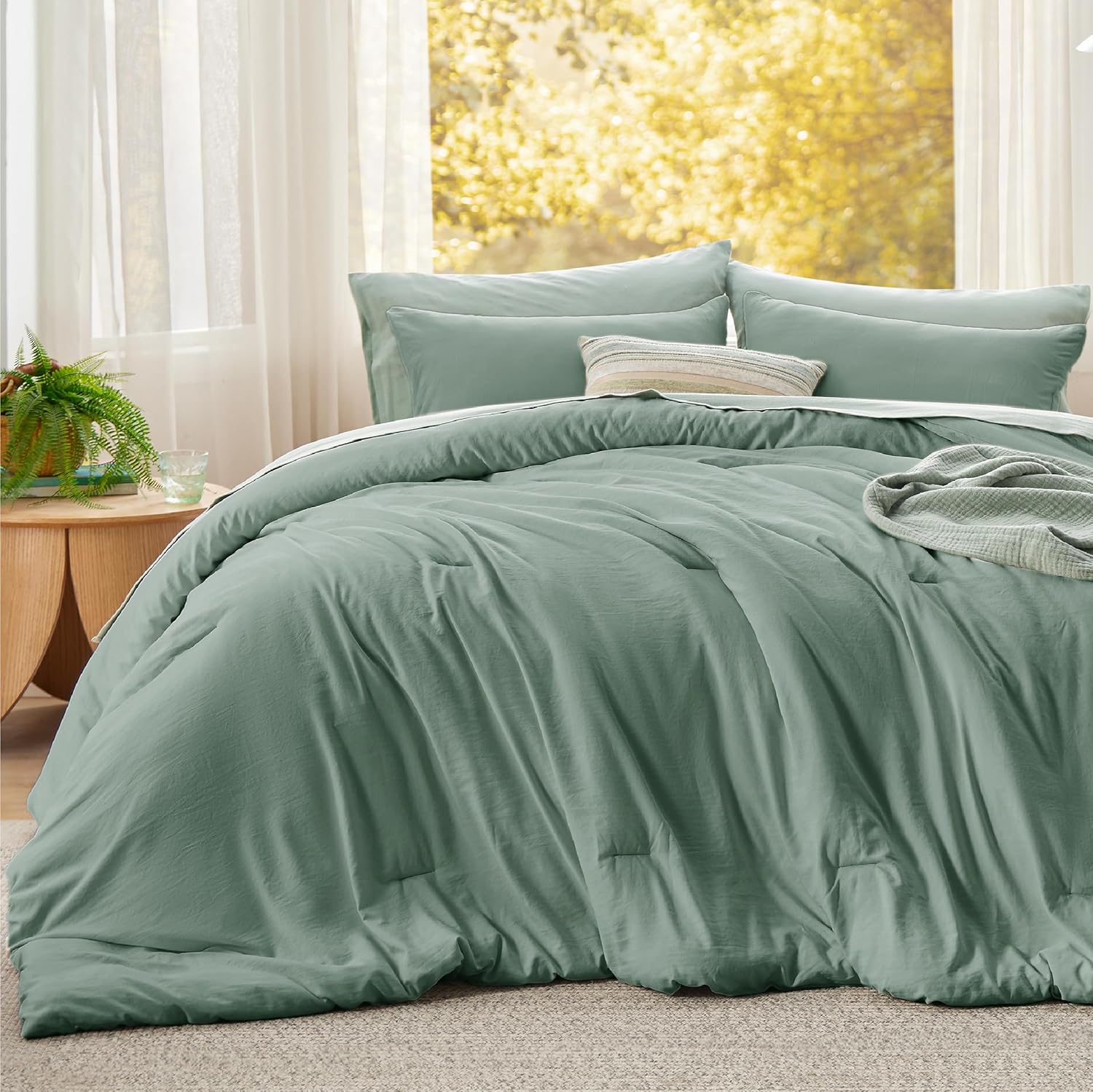 bedsure super king size comforter set, sage green soft prewashed bedding for all seasons, 3 pieces gentlesoft™ bed set, 1 lightweight comforter (120"x120") and 2 pillowcases (20"x36") super king(120"x120") 11 - sage green