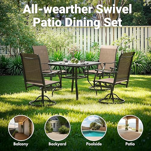 Miniatura 5 de Swivel Rocking Chair Set of 2, 360 Rotating Patio Swivel Chairs with Breathable Fabric All-Weather Heavy Duty Metal Swivel Deck Chair Set for Patio