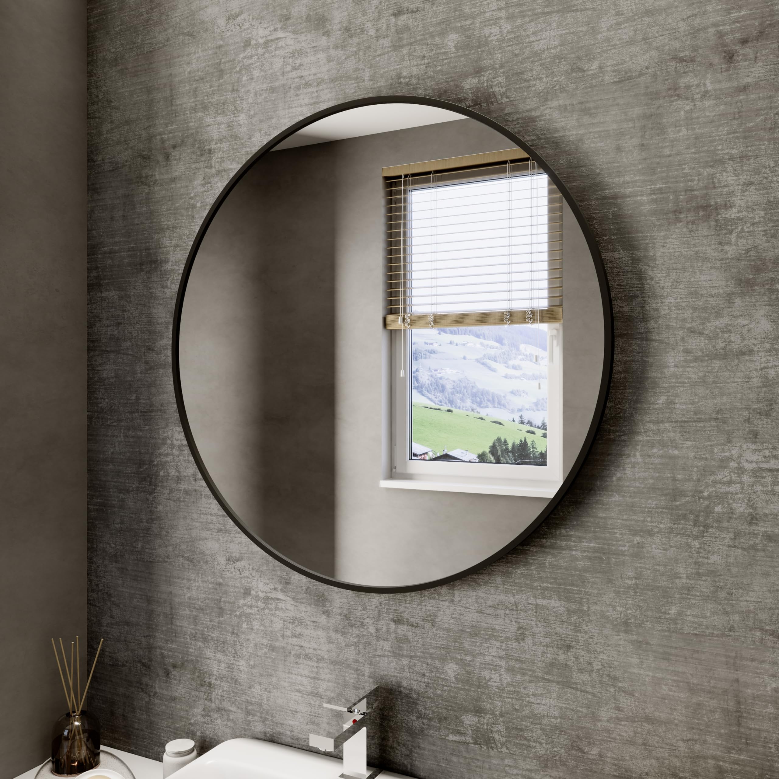Specchio tondo da parete 100 cm cornice alluminio nero opaco