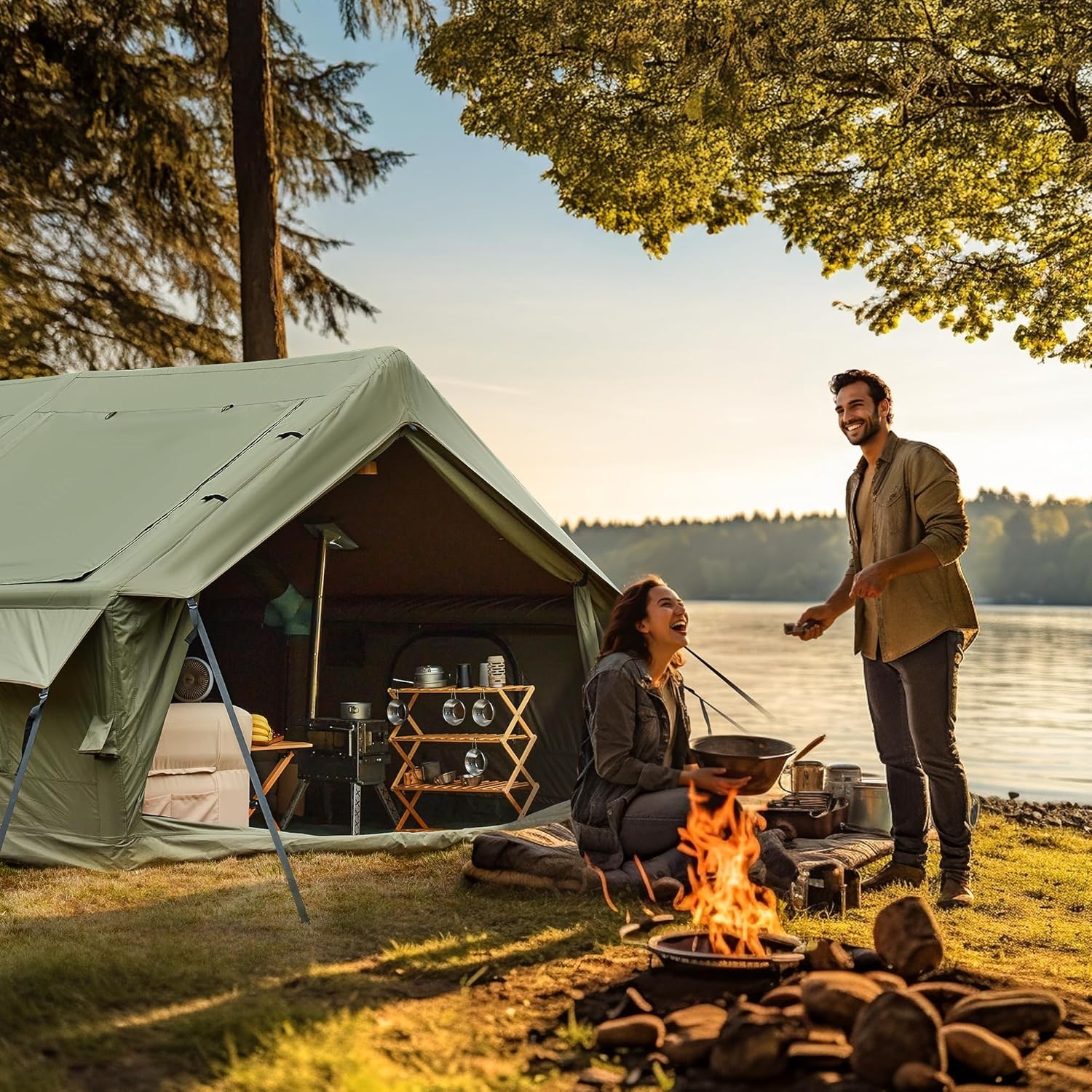 EROMMY 4/6/8/12 Person Inflatable Tent with Skylight, 4 Season Blow Up Tents with Hand Pump for Outdoor Camping & Hiking, Easy Set-up Windproof Sunproof Waterproof