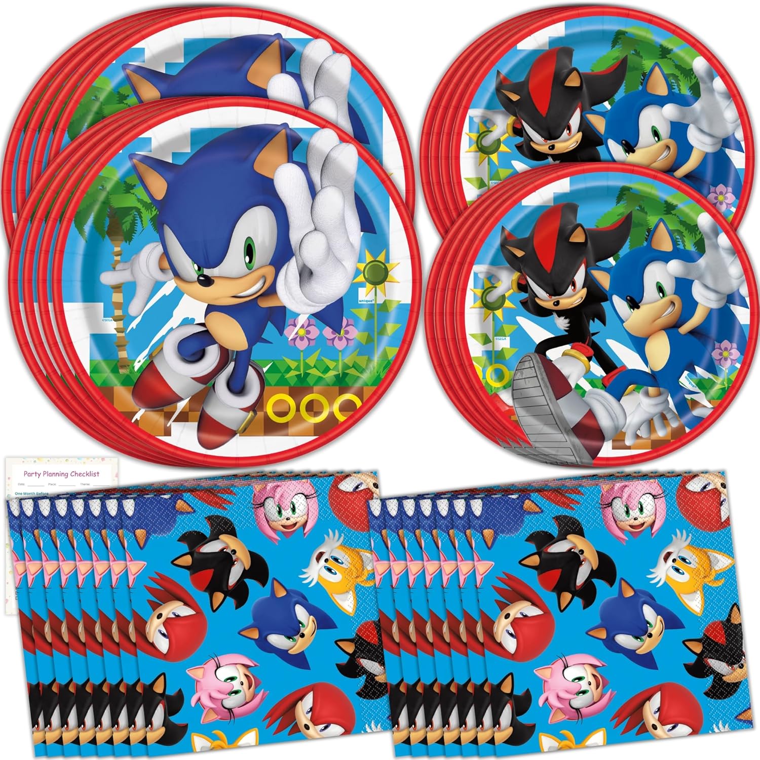 Sonic Birthday Party Decorations - 32 Plates, 16 Napkins - Party Supplies for 16 - Officially Licensed