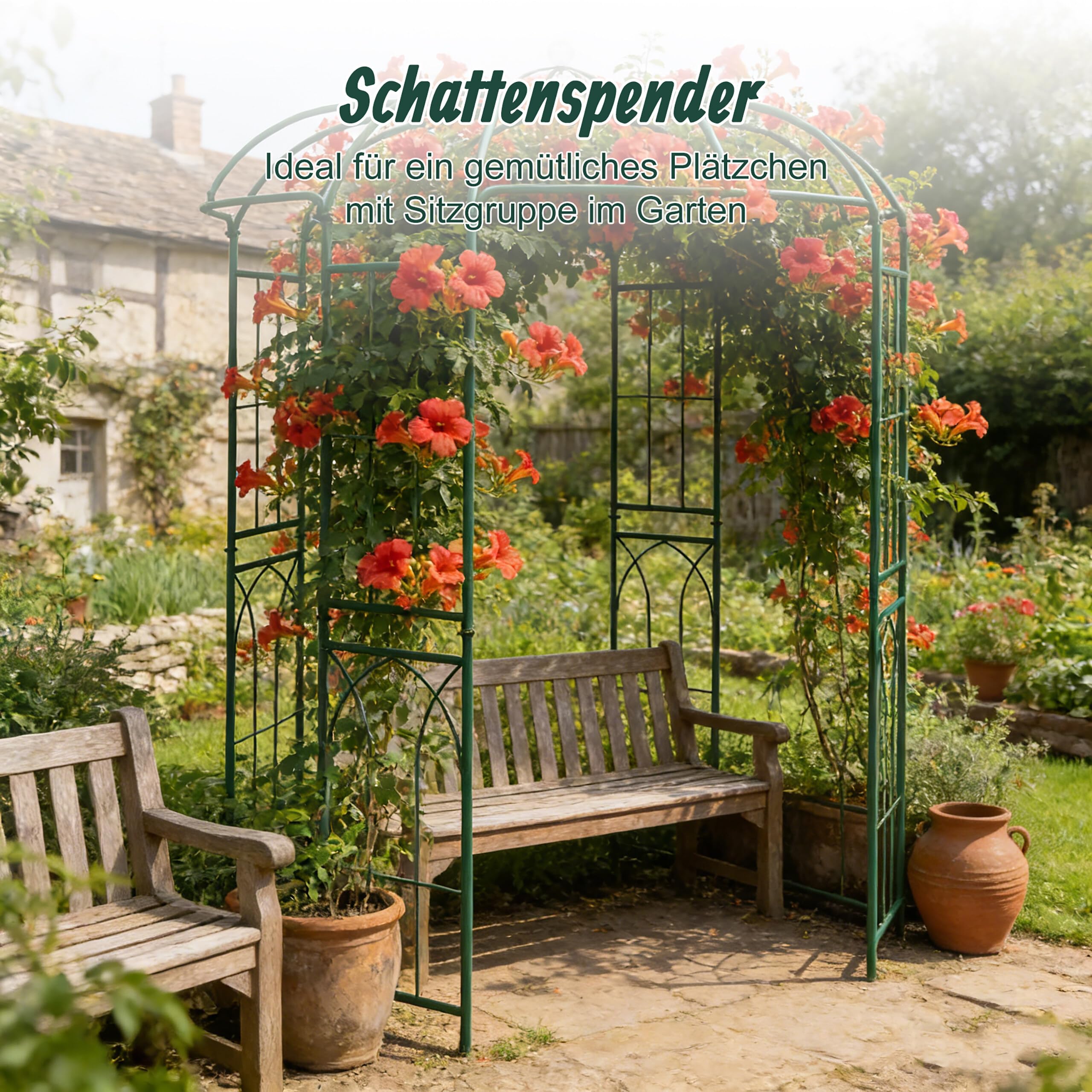 Relaxdays Rosenpavillon Metall, HBT: 275x211x211 cm, Rankhilfe Kletterpflanzen, Garten, Rankpavillon begehbar, Bronze