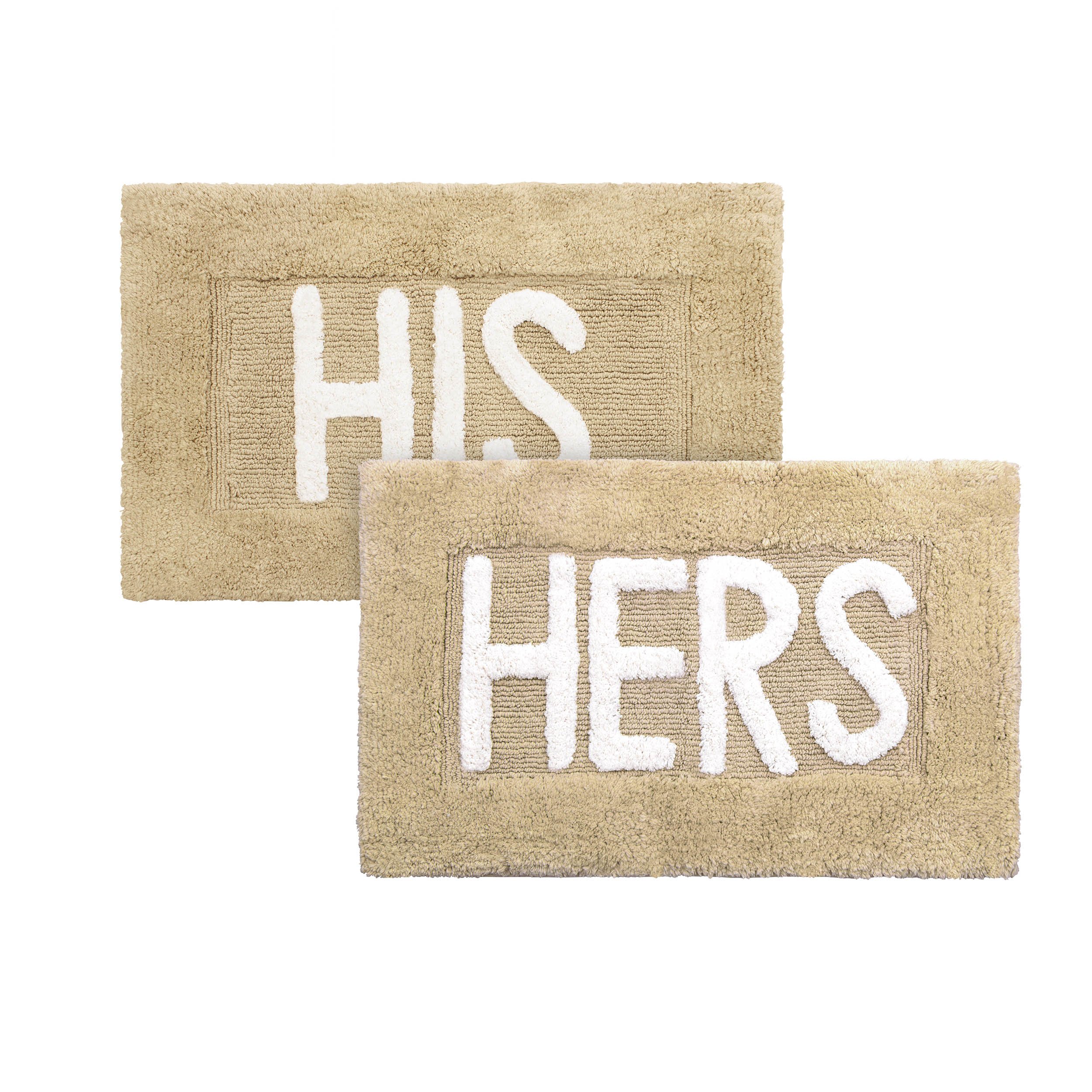 Creative Home Ideas Cotton 2-Piece Bath Rug Set - Soft Cotton Bath Mat - Bathroom Decor - Water Absorbent and Machine Washable - Measures 20"x32" - "His & Hers" - Linen