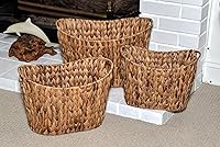 Vista 2 de Trademark Innovations Juego de 3 cestas ovaladas de jacinto con marco de alambre de hierro