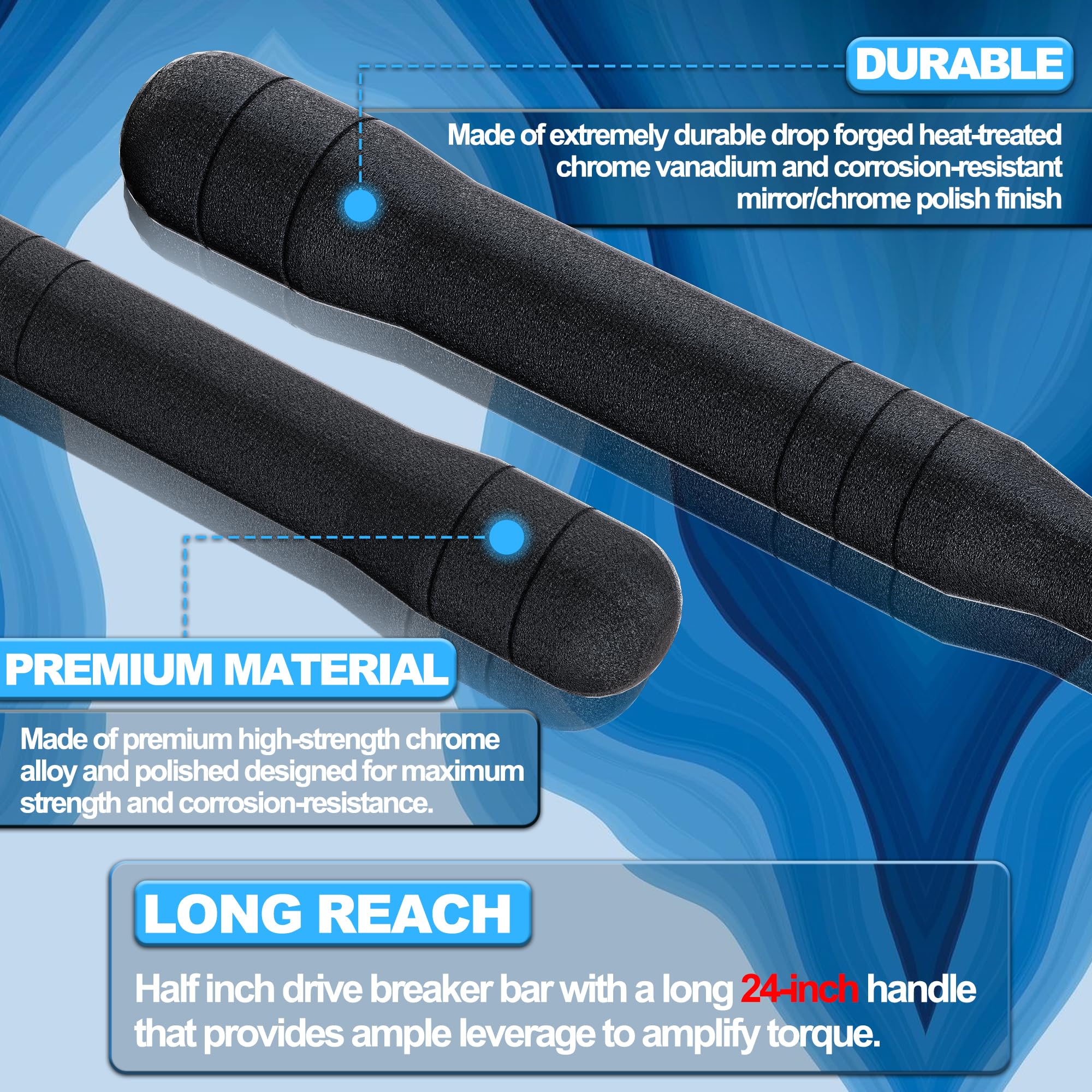 Chiave a Bussola 1/2", Breaker Bar 600 mm, Barra di Rottura Metrica, Manico Articolato con Testa Girevole 250°, per Ruote Auto