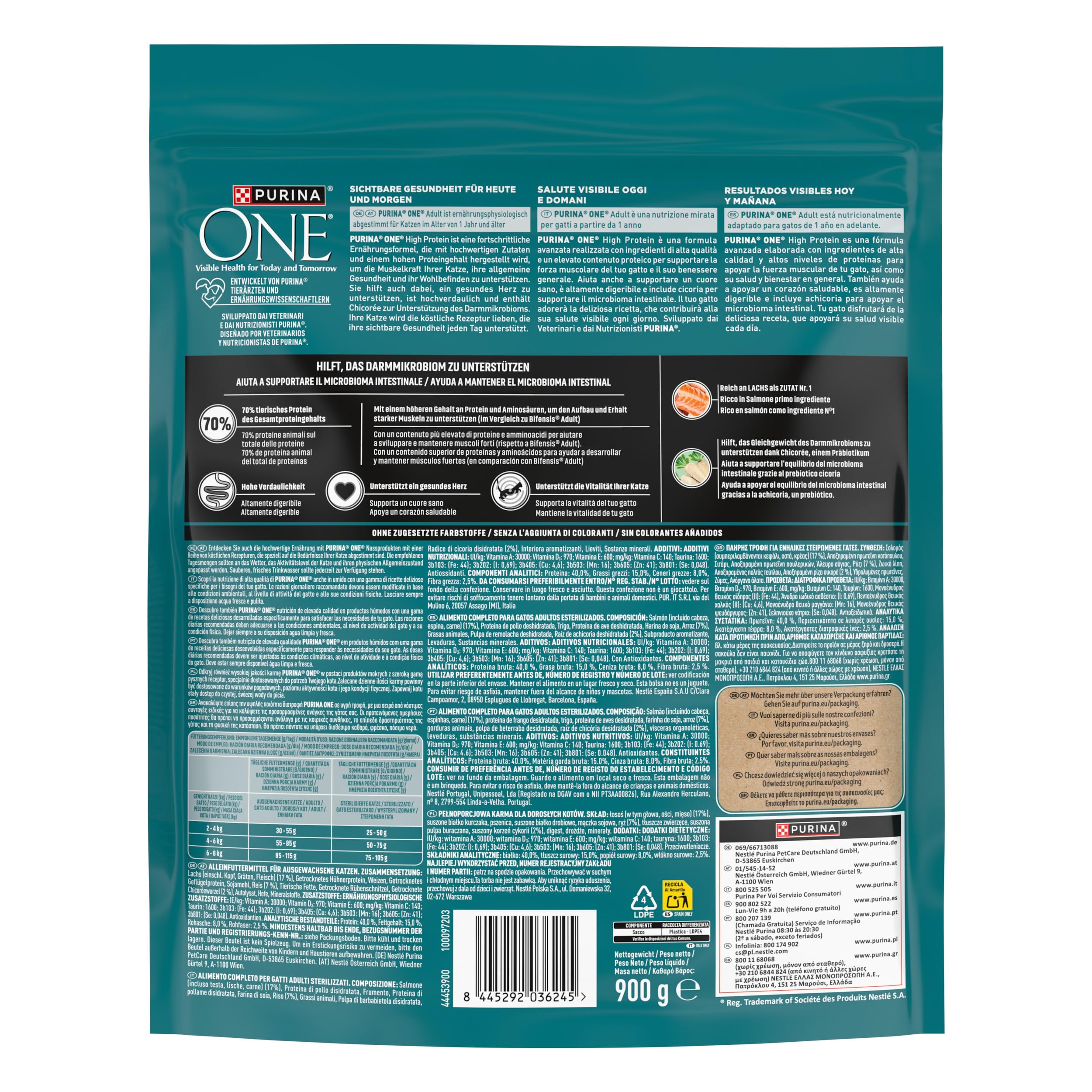 PURINA ONE High Protein sucha karma dla kotów, bogata w łososia, 6 sztuk (6 x 900 g)
