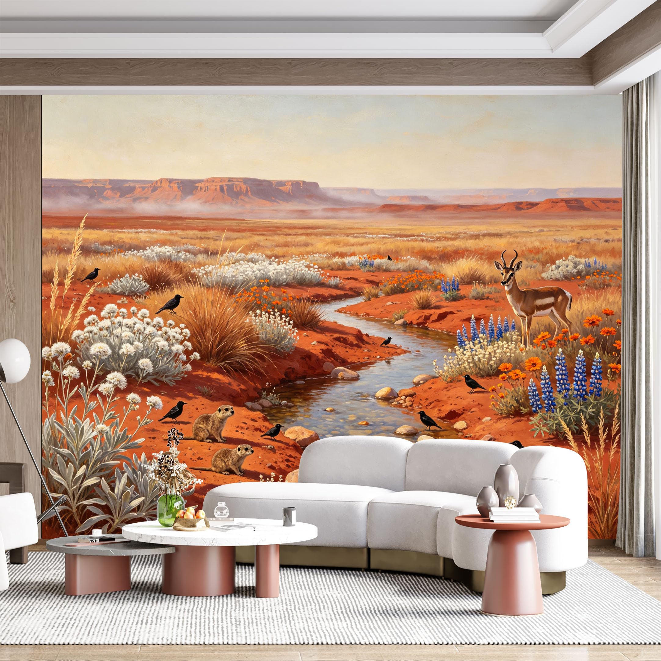 Custom Size Wall Mural Desert Landscape Wildlife Oasis Painting SelfAdhesive Wall Fabric Removable for Home Office Decor
