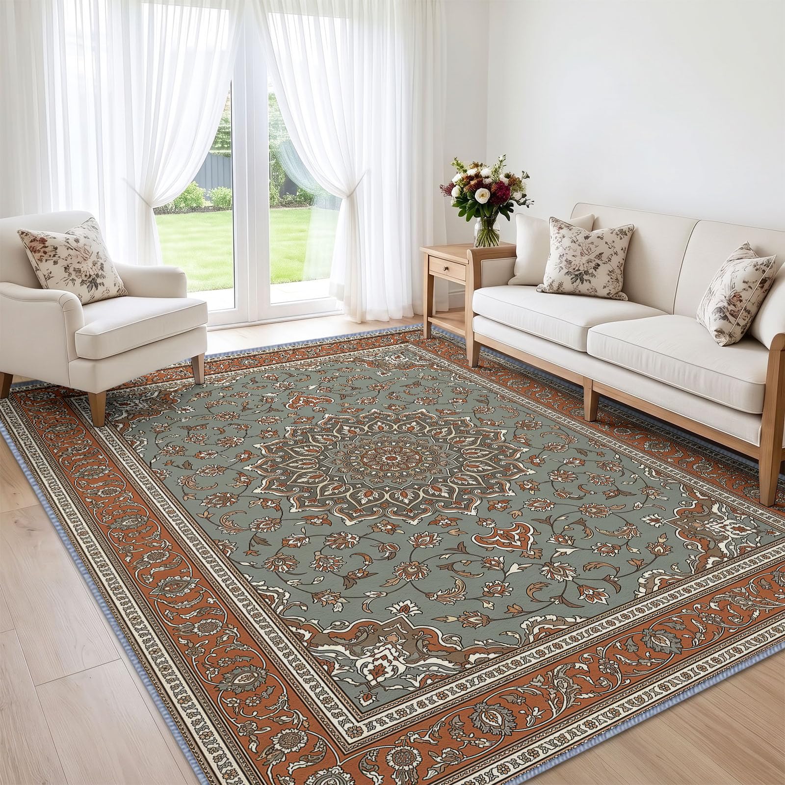 Tradycyjny efekt postarzania kwiatowy dywan salon sypialnia 140 x 200 cm