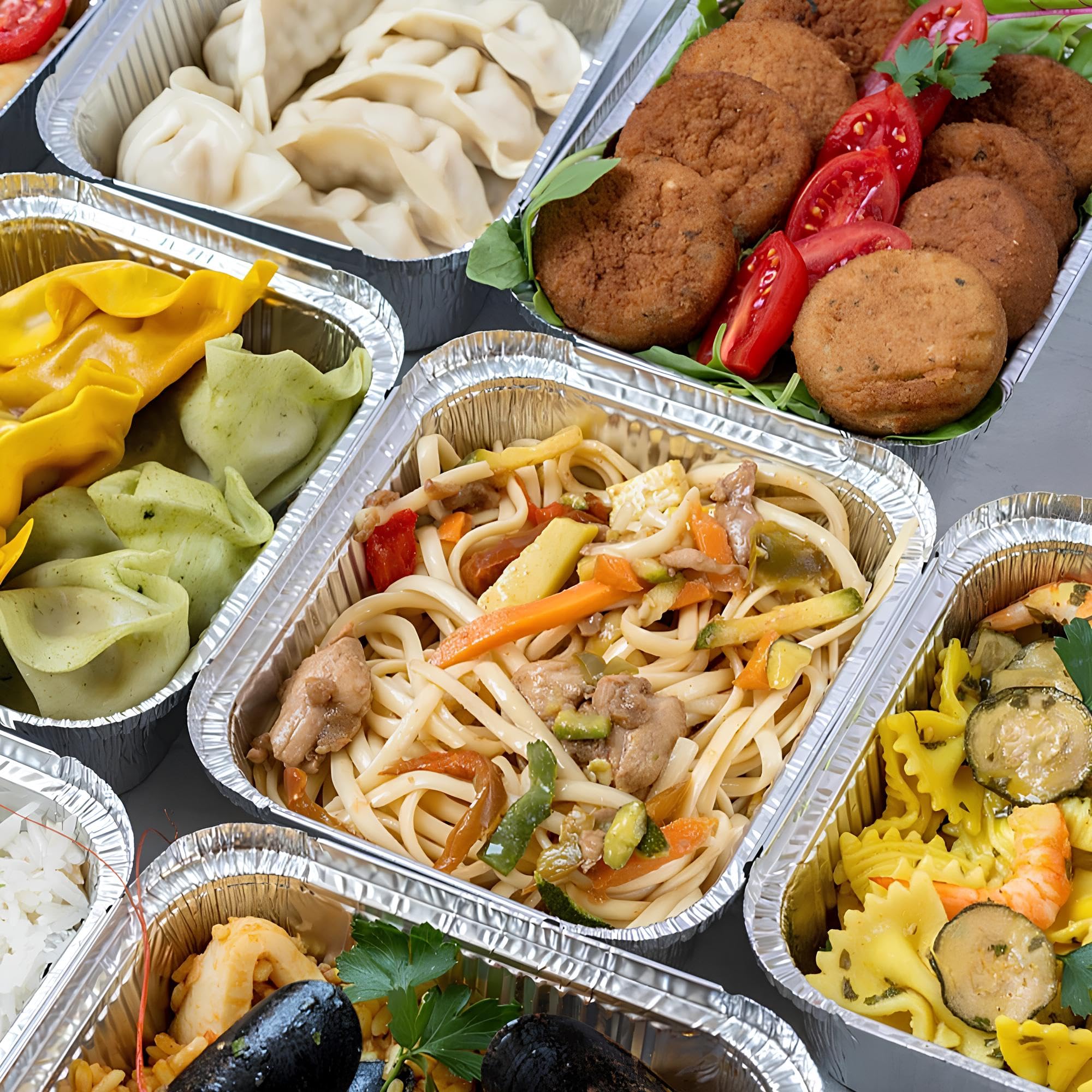 Kasaleti 40 Vaschette in Alluminio Rettangolari per Alimenti, Diverse Dimensioni, Argentate, Takeaway (12 Porzioni)