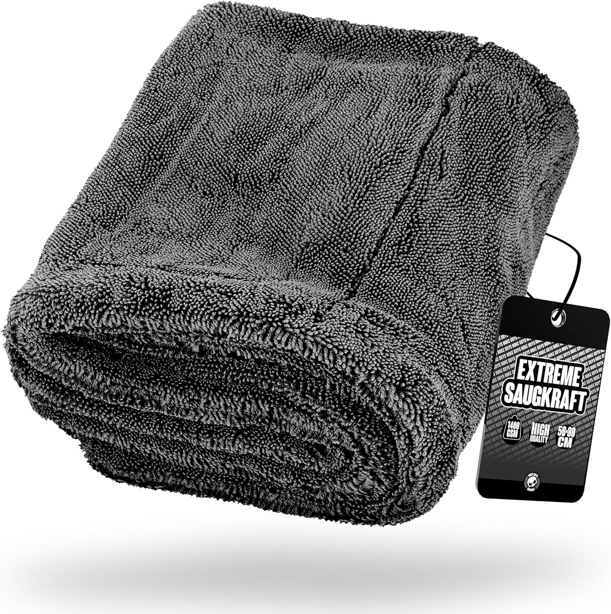 Nuke Guys Gamma Dryer XXL | Ultra saugstarkes Trockentuch 1400 GSM grau 50x80cm | Fusselfrei, abgerundete sanfte Fasern, kratzerfrei, extra groß | Premium Mikrofasertuch für Auto Motorrad Fahrrad