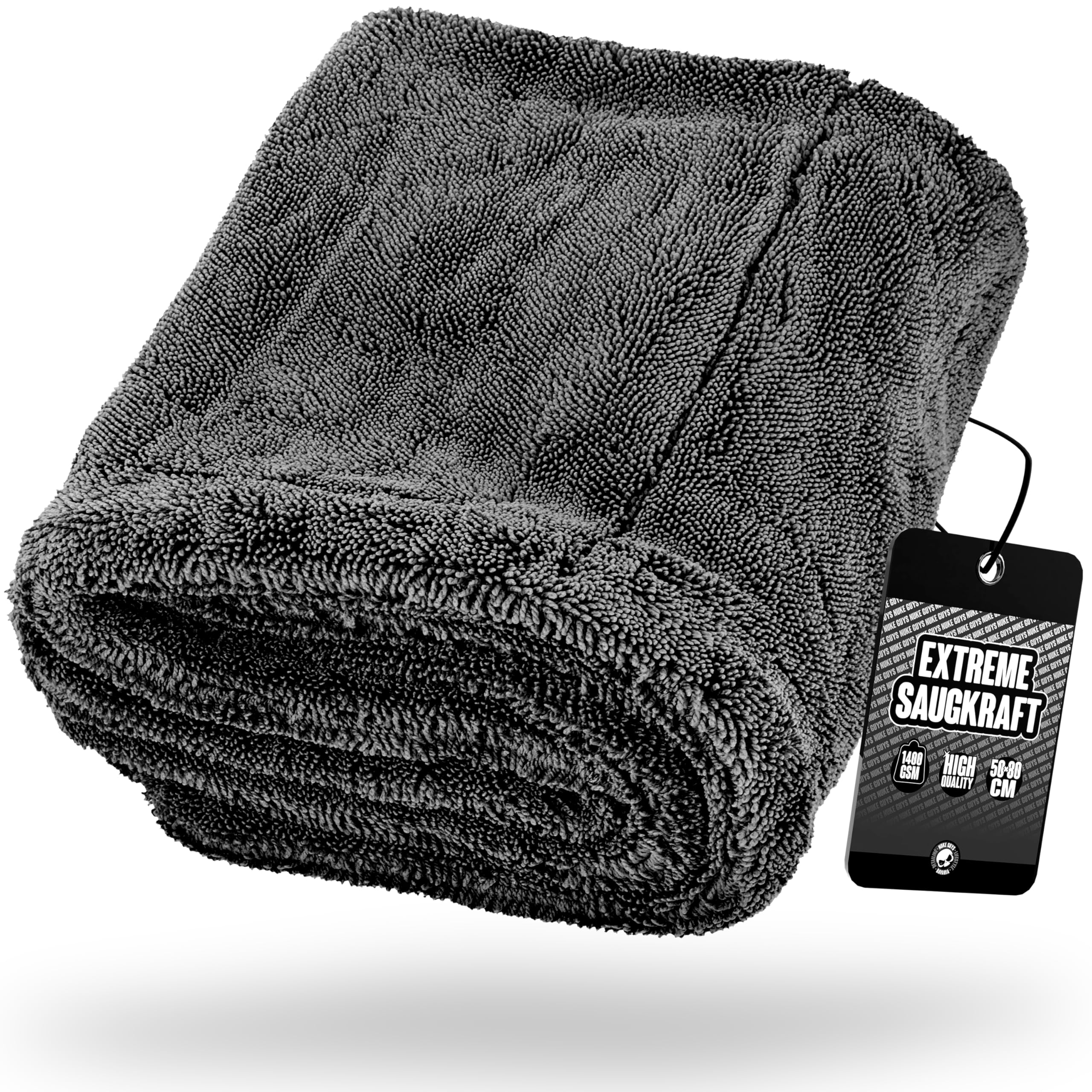 Nuke Guys Gamma Dryer XXL Ultra Absorbent Drying Cloth 1400 GSM Grey 50 x 80 cm Lint-Free Rounded Soft Fibres Scratch-Free Extra Large Premium Microfibre Cloth for Car Motorcycle Bicycle