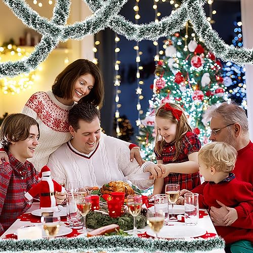 Miniatura 6 de Guirnalda de oropel verde de 50 pies para árbol de Navidad, decoraciones brillantes metálicas colgantes para decoración de árbol de Navidad,