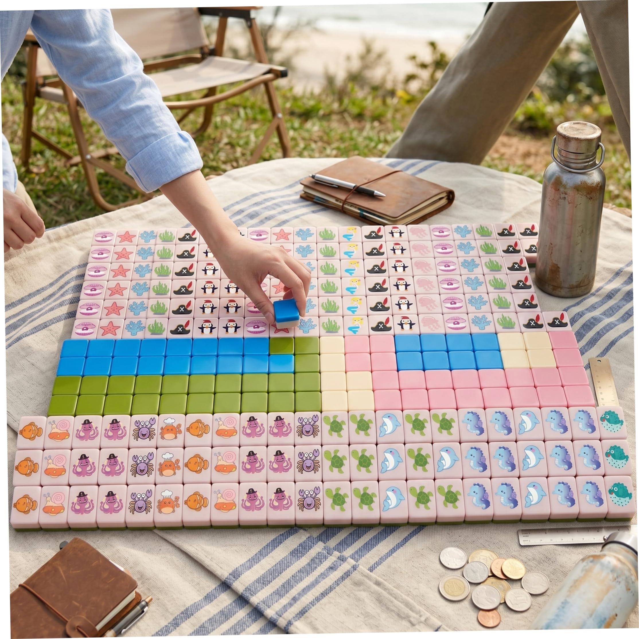 Mahjong, set da gioco Mahjong per bambini con graziose tessere con creature dell'oceano, mini tessere da 24 mm per viaggi e divertimento in famiglia