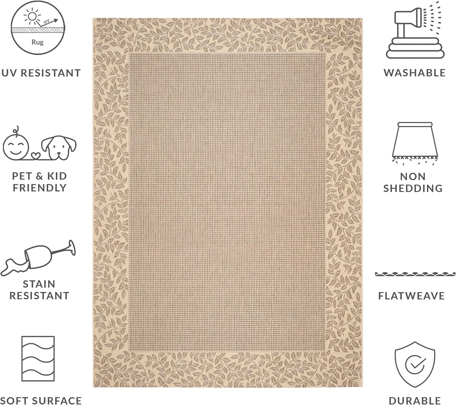 SAFAVIEH Washable Rug Outdoor Courtyard Collection - 8' x 11', Brown & Natural, Non-Shedding & Easy Cleaning, Ideal for Patio, Backyard, Mudroom (CY0727-3009)