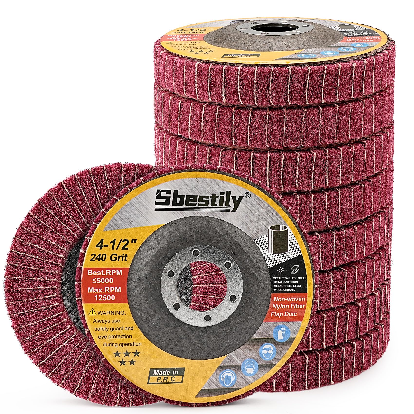 Sbestily 10Pcs 240 Grit Scour Flap Disc 4 1/2 Inch Coarse Polishing Grinding Wheel for Metal Stainless Steel Angle Grinder Scouring Pads Scuff Sanding