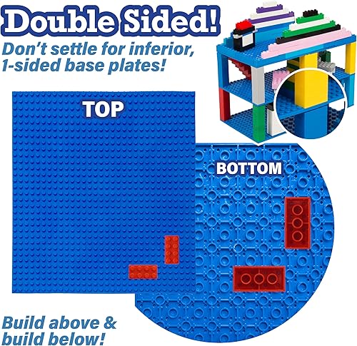 Miniatura 4 de SCS Direct Placas base de construcción de ladrillo, placas base azules grandes de 10 x 10 pulgadas (juego de 4), doble conectividad en ambos lados