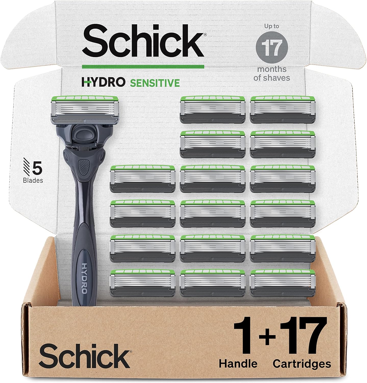 Schick Hydro 5 Sense Sensitve Razors for Men With 1 Razor Handle and 17