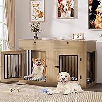 Vista 11 de DWVO Jaula Doble para Perros de 63 Pulgadas para 2 Perros, Soporte de TV de Jaula para Perros de Madera Resistente con Estación de Carga, Mueble