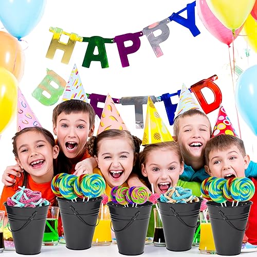 Miniatura 8 de Houseables Cubo negro, cubo de metal negro, cubo pequeño, cubo galvanizado, mini recipiente de lata, palillo de metal, con asa, latas para