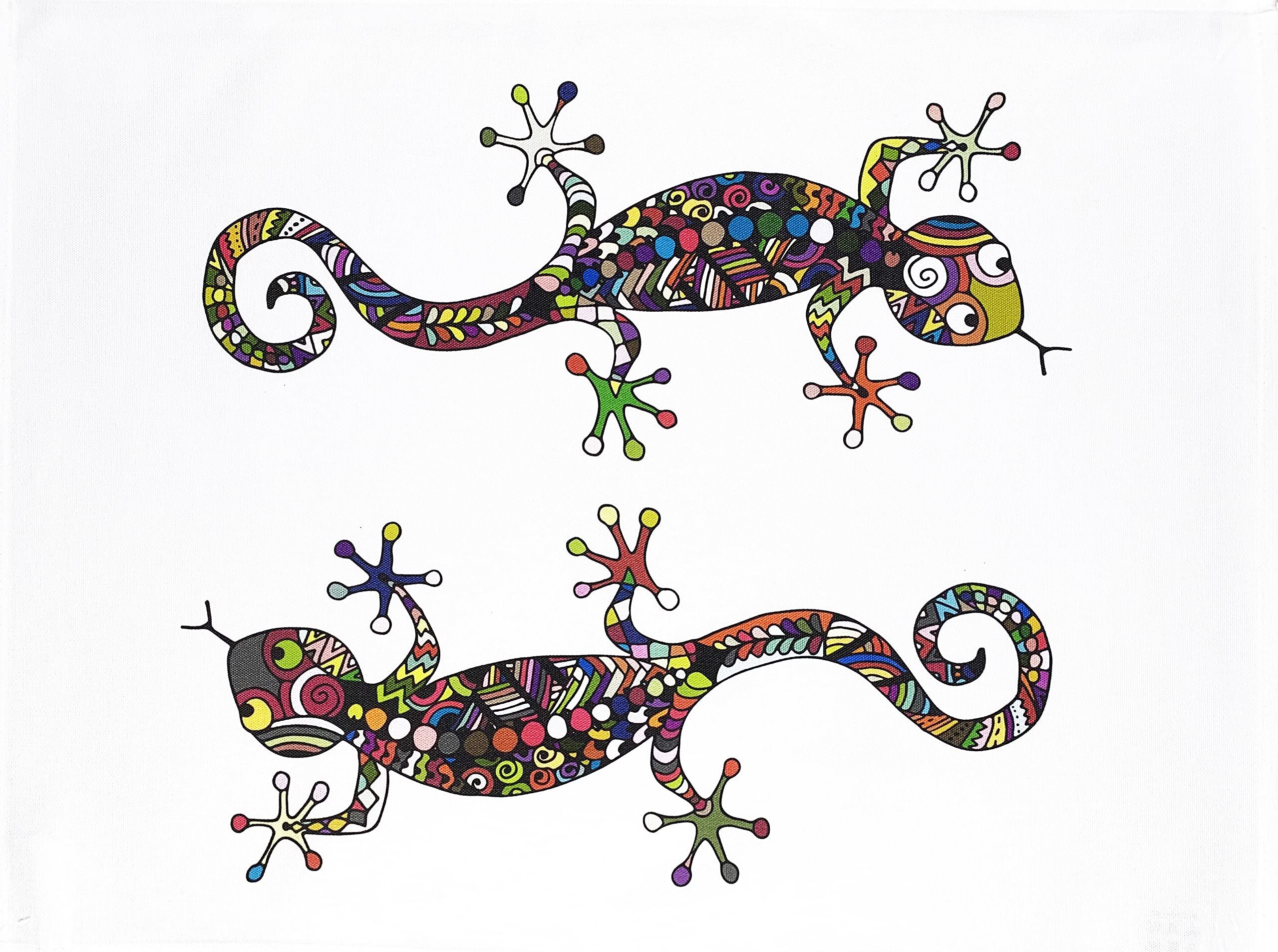 Half a Donkey The Colurful Lizard Twins Large Cotton Tea Towel