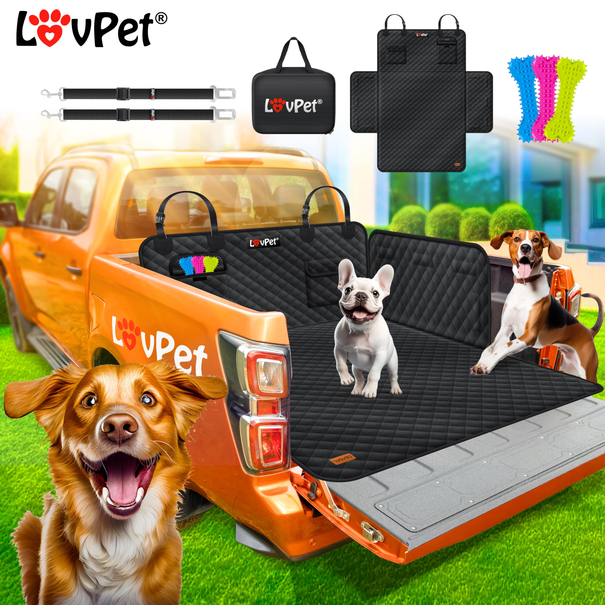 Lovpet® Protezione del bagagliaio dell'auto per cani trapuntata con cintura di sicurezza, con protezione laterale e del bordo di carico | Tappetino universale di protezione del bagagliaio dell'auto