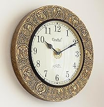 CRAFTEL Premium Brass Zodiac Rashi Wall Clock (Clock: 12 x 12 inch, dial: 8 inch, Gold)