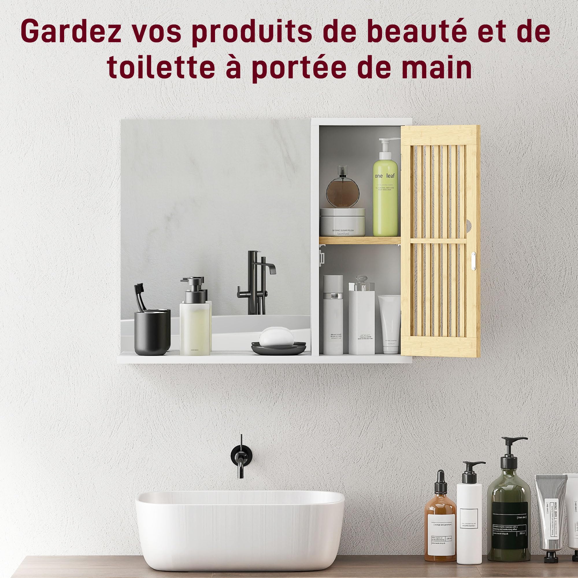 HOMCOM Armoire de Salle de Bain avec Miroir 60 x 14 x 50 cm Blanc