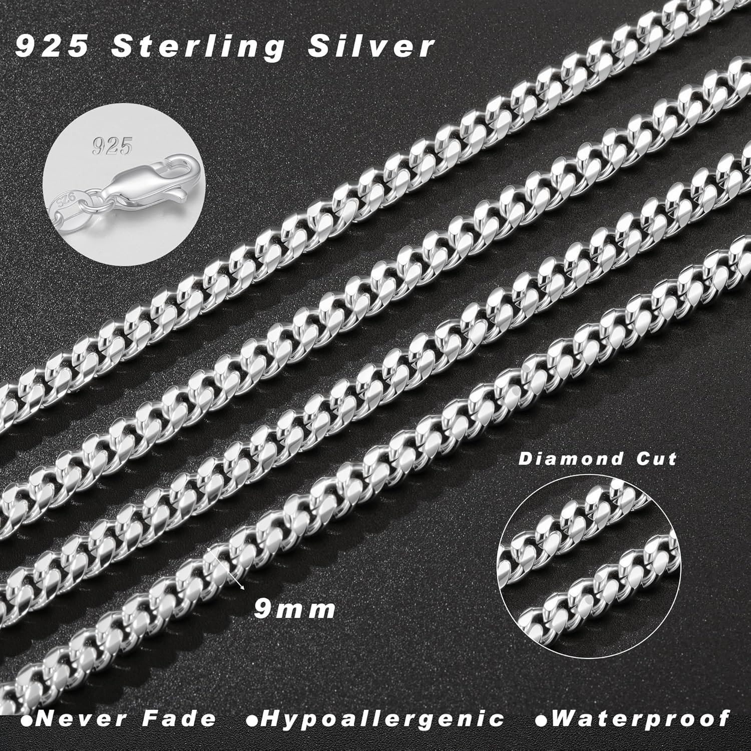 S925 Sterling Silver Chain Necklace for Men, Sterling Silver Cuban Link Curb Chain Necklace for Women Men Jewelry, 18 20 22 24 Inch - Image 6