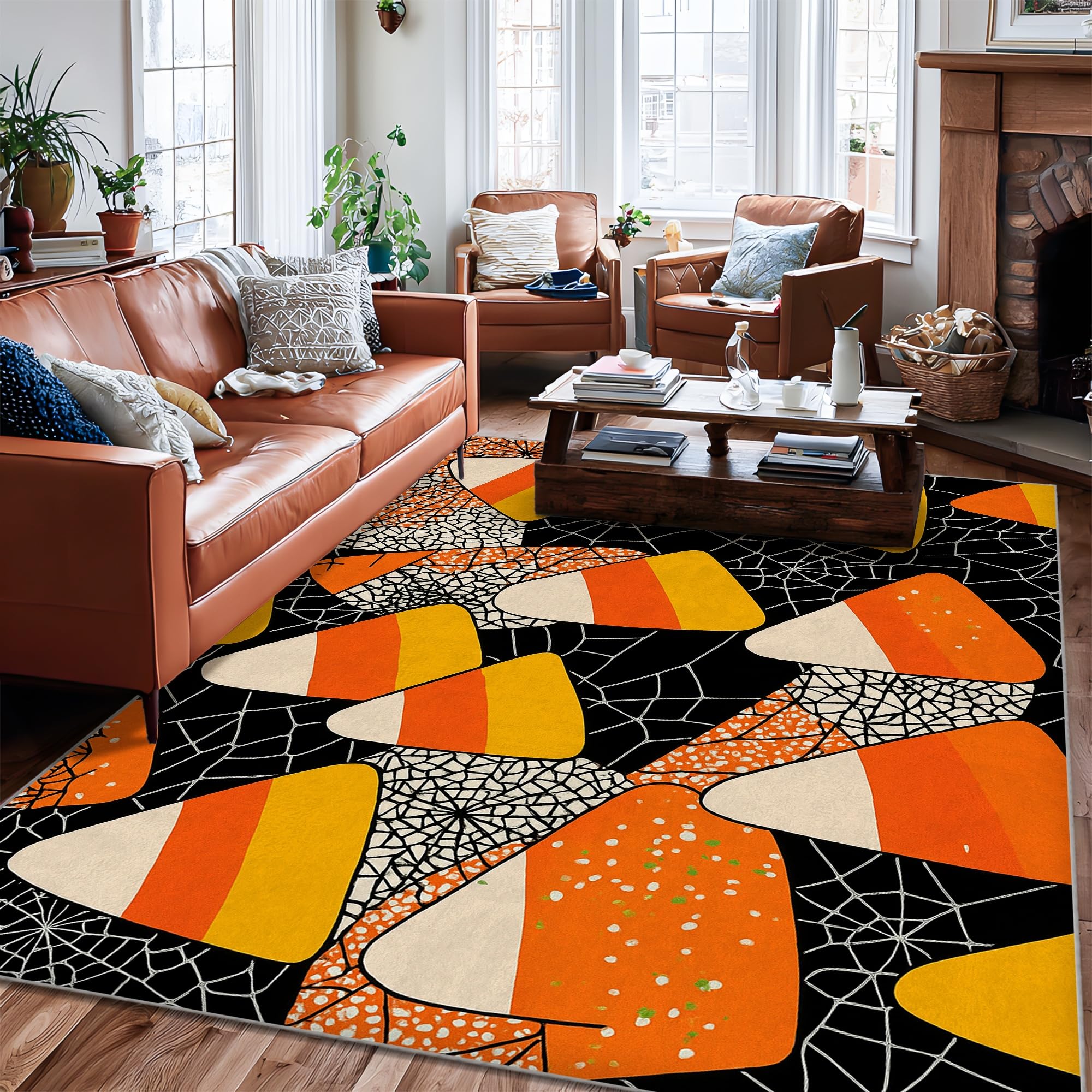 Tapis de sol rectangulaire orange grand format pour cuisine et chambre